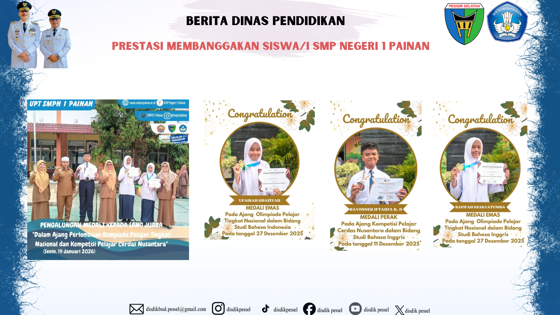 Dinas Pendidikan Apresiasi Prestasi Siswa SMP Negeri 1 Painan di Tingkat Nasional