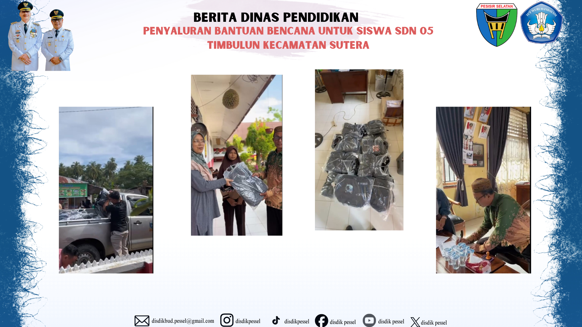 Penyaluran Bantuan Bencana untuk Siswa SDN 05 Timbulun Kecamatan Sutera