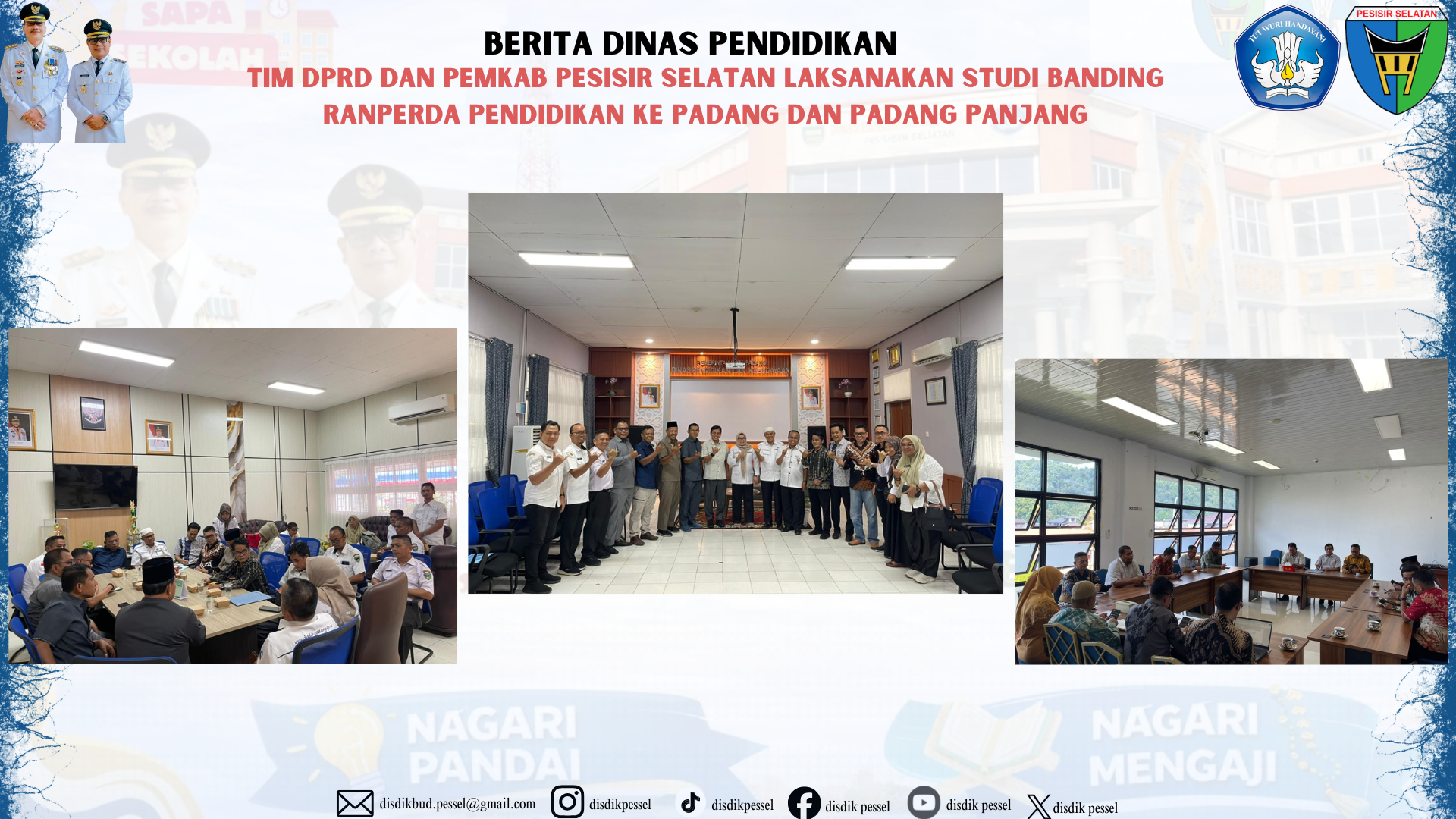 Tim DPRD dan Pemkab Pessel Laksanakan Studi Banding Ranperda Pendidikan ke Padang & Padang Panjang