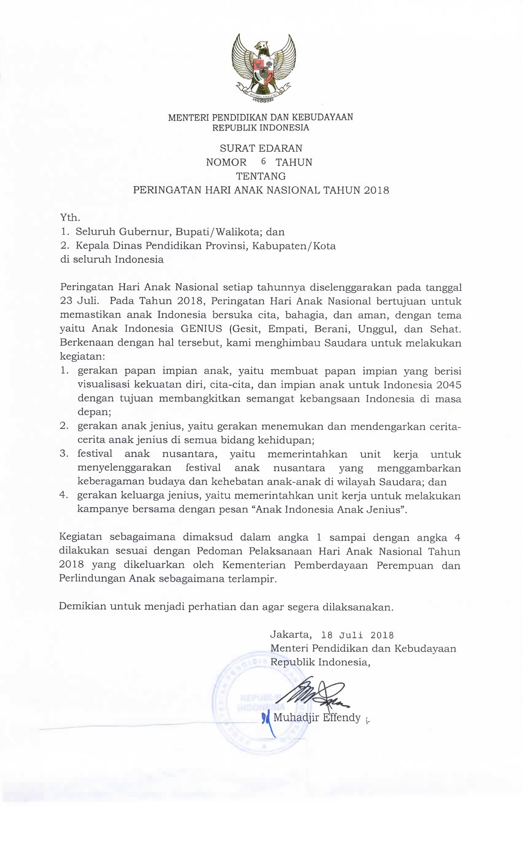 Surat Edaran Menteri Pendidikan dan Kebudayaan